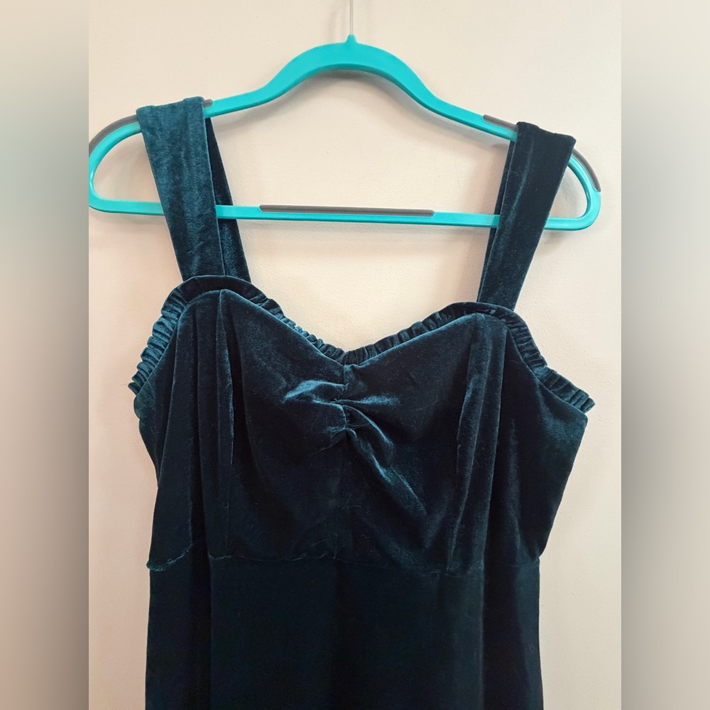 Betsey Johnson Dark Emerald Green Velvet Evening Casual Party Dress 90s Y2K - Picture 2 of 14
